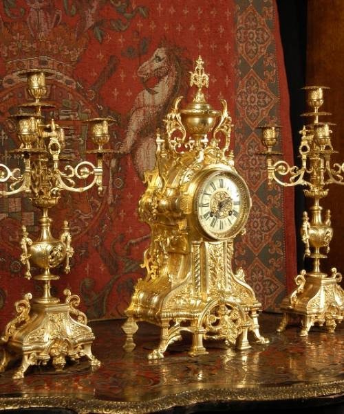 fig 2. ***** SOLD ***** Antique French Gothic Clock Set by A. D. Mougin